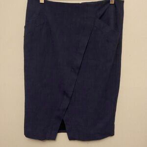 LOFT Blue Wrap Midi Skirt for Work